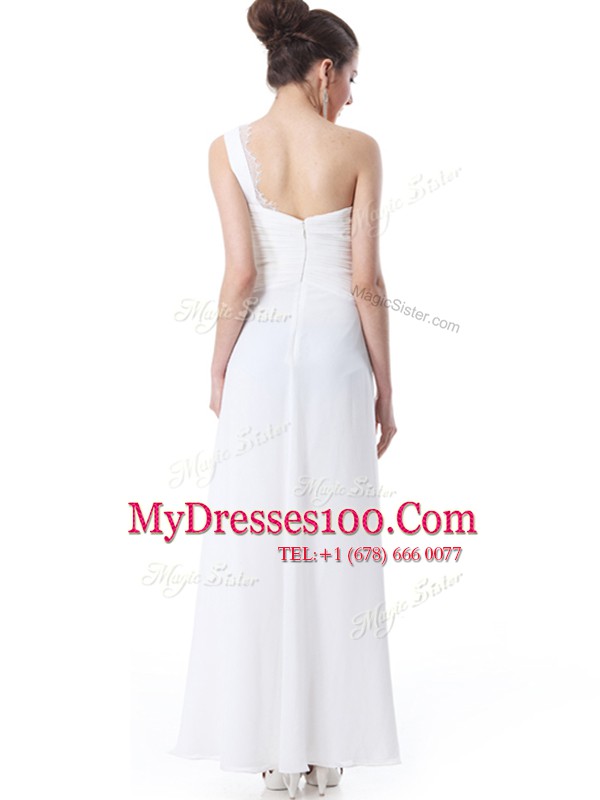 Custom Made White Chiffon Zipper One Shoulder Sleeveless Floor Length Wedding Gowns Lace