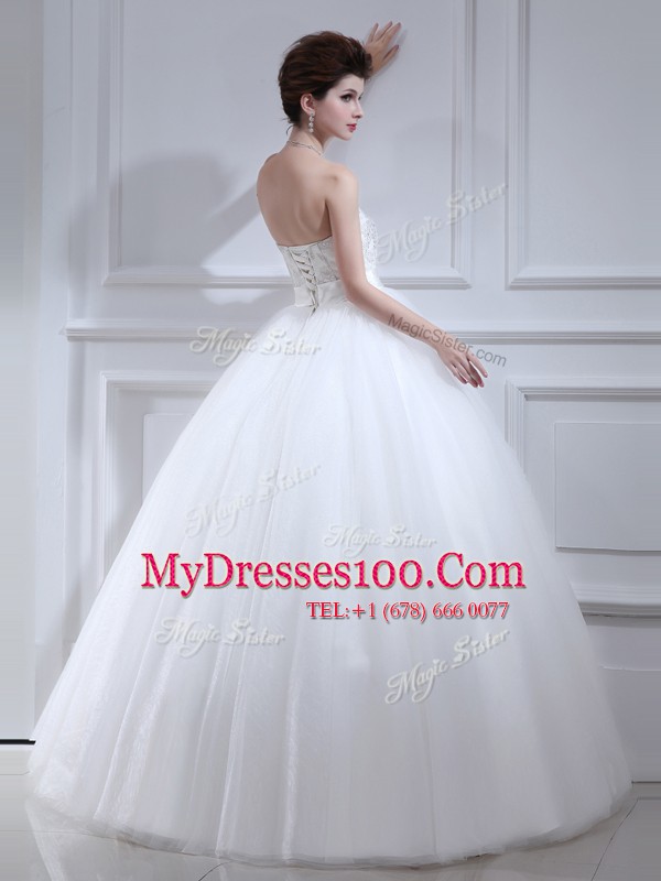 Trendy Beading and Appliques Wedding Dresses White Lace Up Sleeveless Floor Length