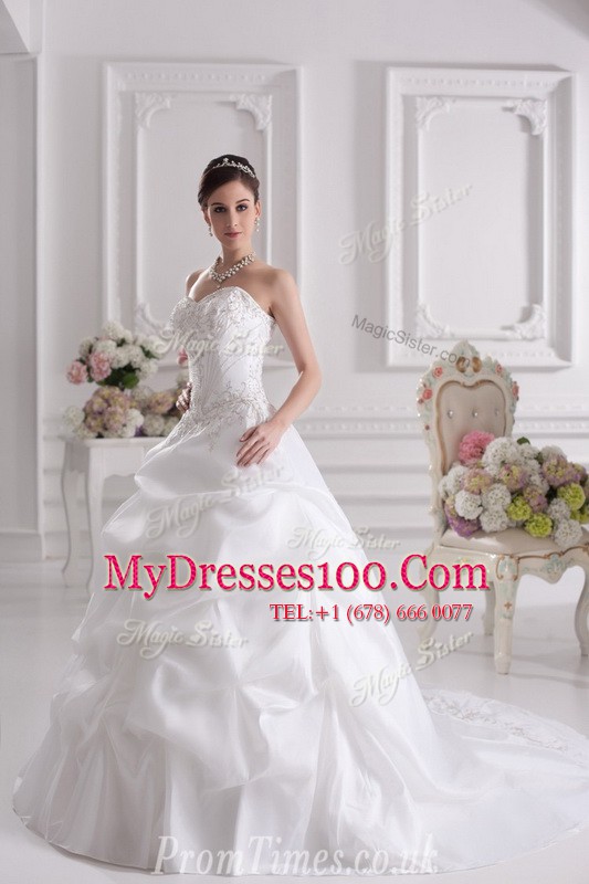 White Bridal Gown Sweetheart Sleeveless Court Train Lace Up