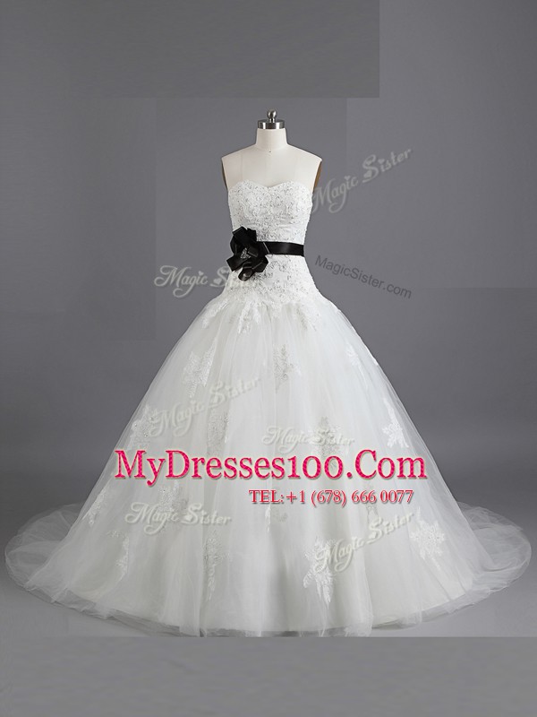 Artistic With Train A-line Sleeveless White Wedding Gowns Court Train Lace Up