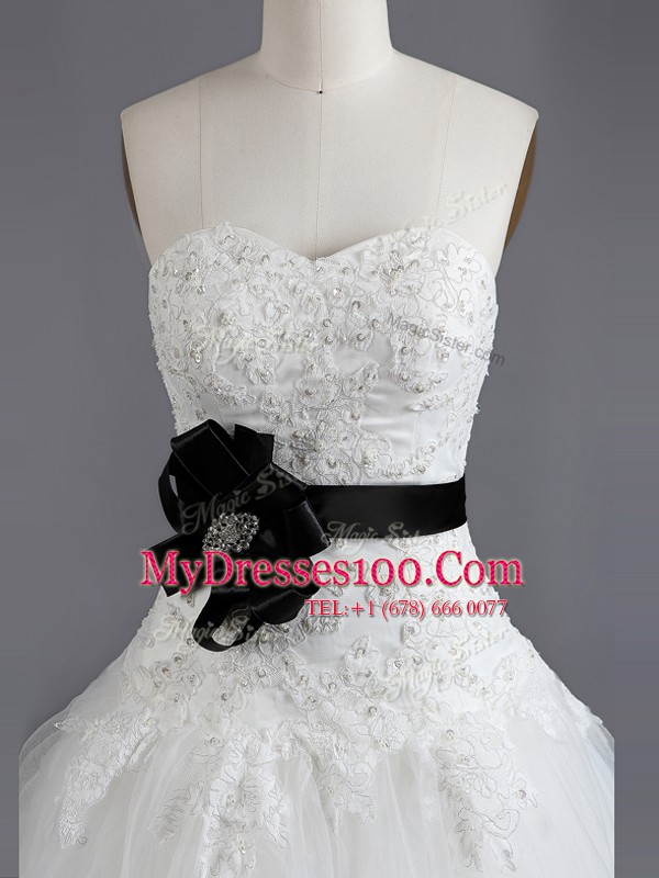 Artistic With Train A-line Sleeveless White Wedding Gowns Court Train Lace Up