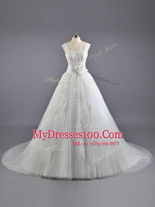 New Style White Sleeveless Lace Lace Up Wedding Dresses