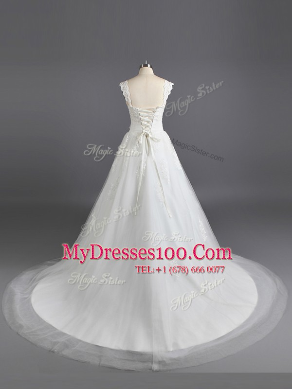 New Style White Sleeveless Lace Lace Up Wedding Dresses