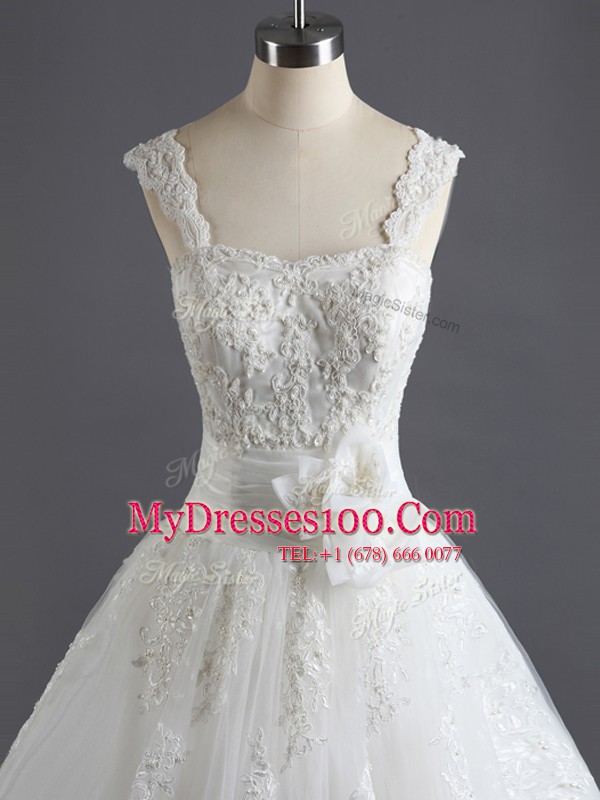 New Style White Sleeveless Lace Lace Up Wedding Dresses