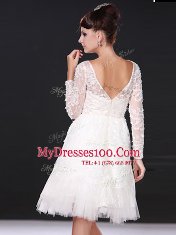 Luxury Knee Length Zipper Wedding Dresses White for Wedding Party with Lace