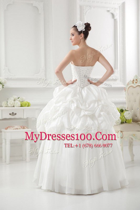 Clearance White Taffeta Lace Up Wedding Dresses Sleeveless Floor Length Beading and Pick Ups