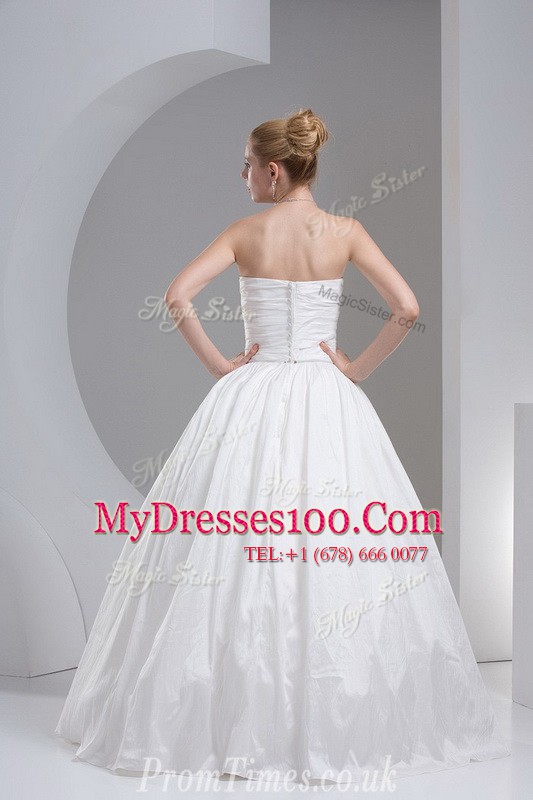 Pretty White Sleeveless Floor Length Beading and Ruching Zipper Bridal Gown