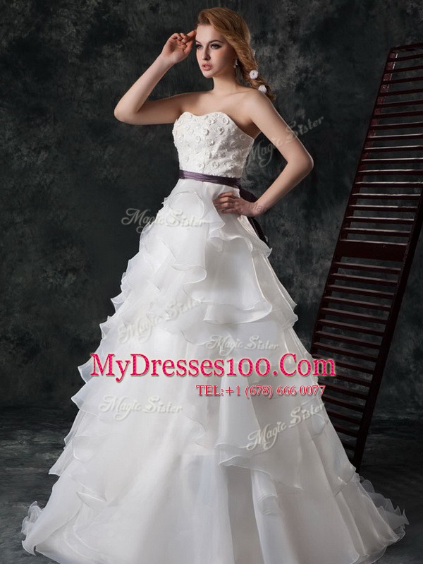 Best White Sweetheart Neckline Ruffled Layers Wedding Dresses Sleeveless Zipper