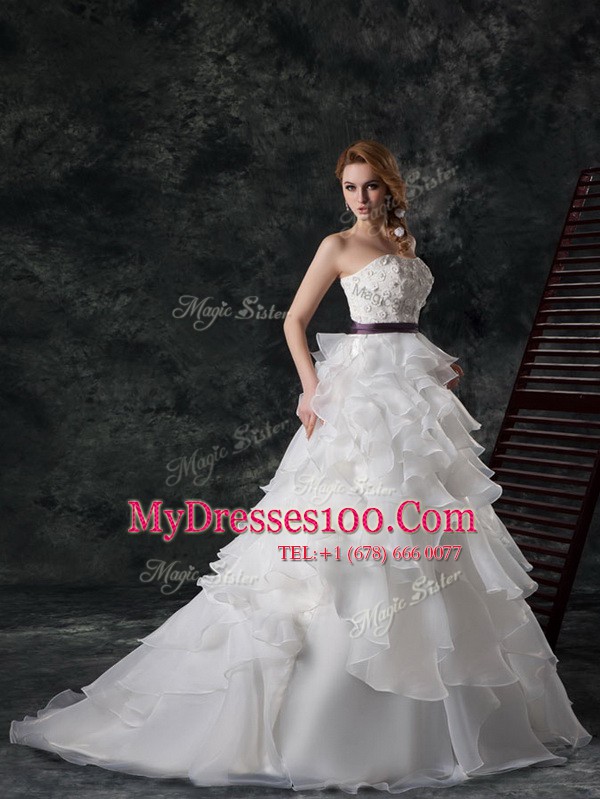 Best White Sweetheart Neckline Ruffled Layers Wedding Dresses Sleeveless Zipper