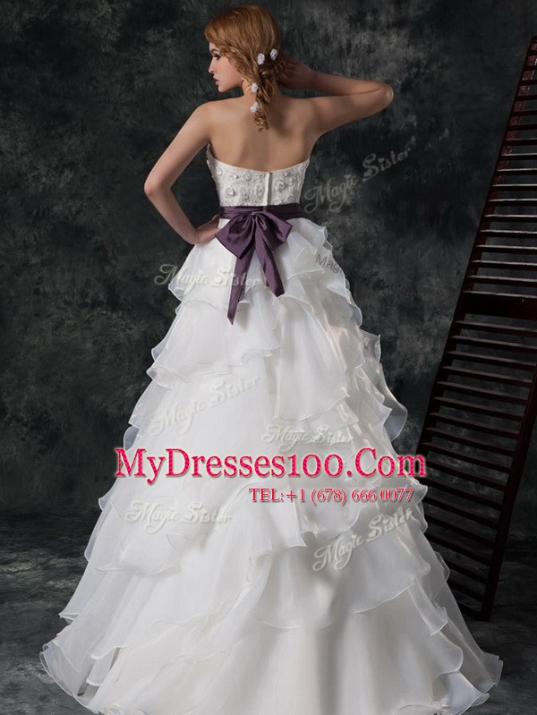 Best White Sweetheart Neckline Ruffled Layers Wedding Dresses Sleeveless Zipper