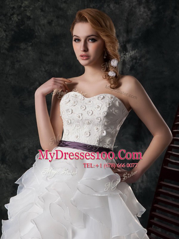 Best White Sweetheart Neckline Ruffled Layers Wedding Dresses Sleeveless Zipper