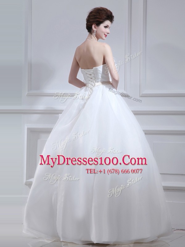 Floor Length Lace Up Wedding Dress White for Wedding Party with Ruffles and Sashes ribbons