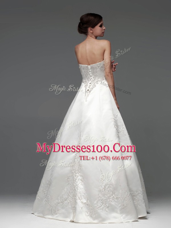 Fantastic Floor Length Lace Up Bridal Gown White for Wedding Party with Embroidery