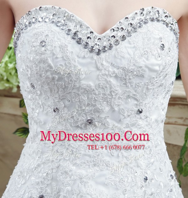 White Wedding Dress Sweetheart Sleeveless Court Train Lace Up