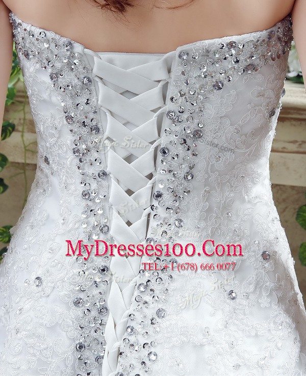 White Wedding Dress Sweetheart Sleeveless Court Train Lace Up