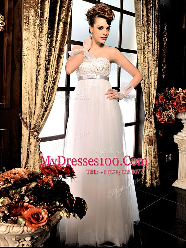 Pretty Strapless Sleeveless Lace Up Wedding Gowns White Tulle