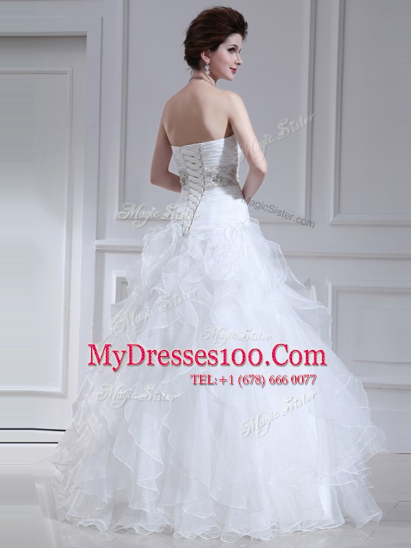 White Wedding Gowns Wedding Party and For with Beading and Ruffles Sweetheart Sleeveless Lace Up