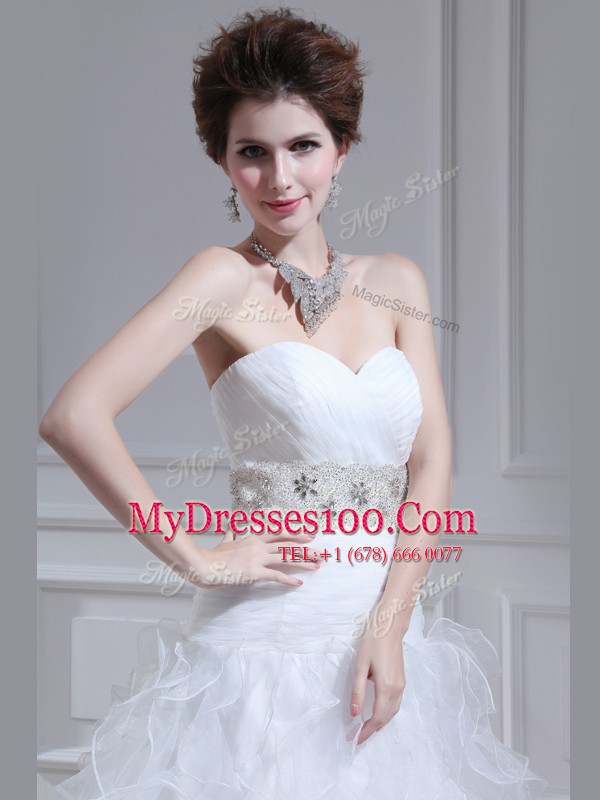 White Wedding Gowns Wedding Party and For with Beading and Ruffles Sweetheart Sleeveless Lace Up
