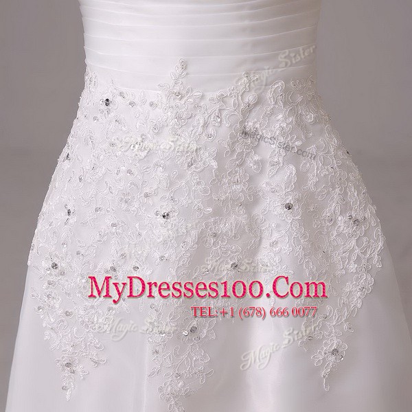 Off The Shoulder Sleeveless Court Train Clasp Handle Wedding Dress White Organza