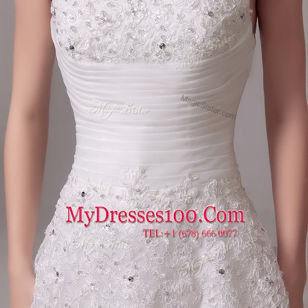 Off The Shoulder Sleeveless Court Train Clasp Handle Wedding Dress White Organza