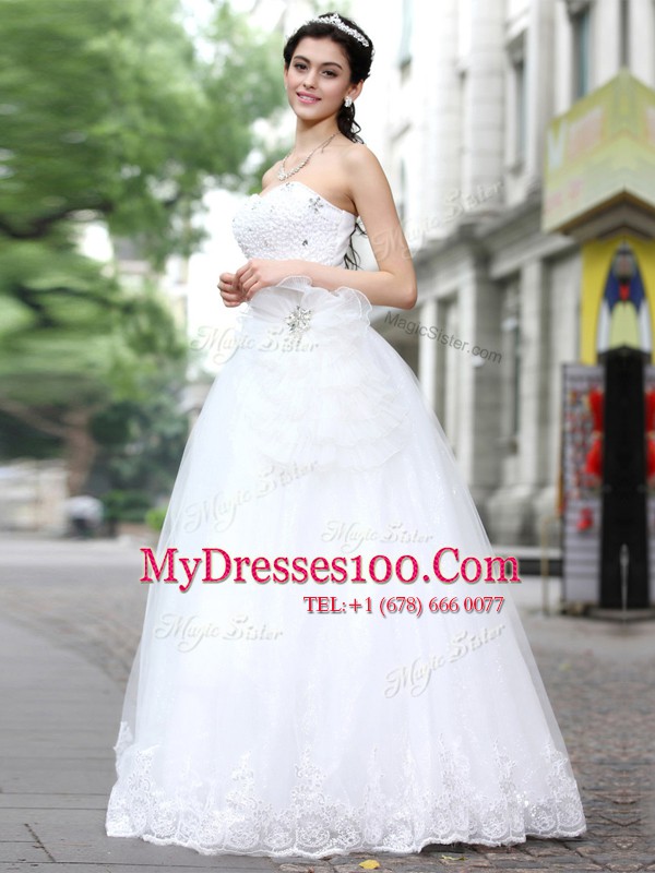 Edgy White Lace Up Sweetheart Sequins Bridal Gown Tulle and Lace Sleeveless