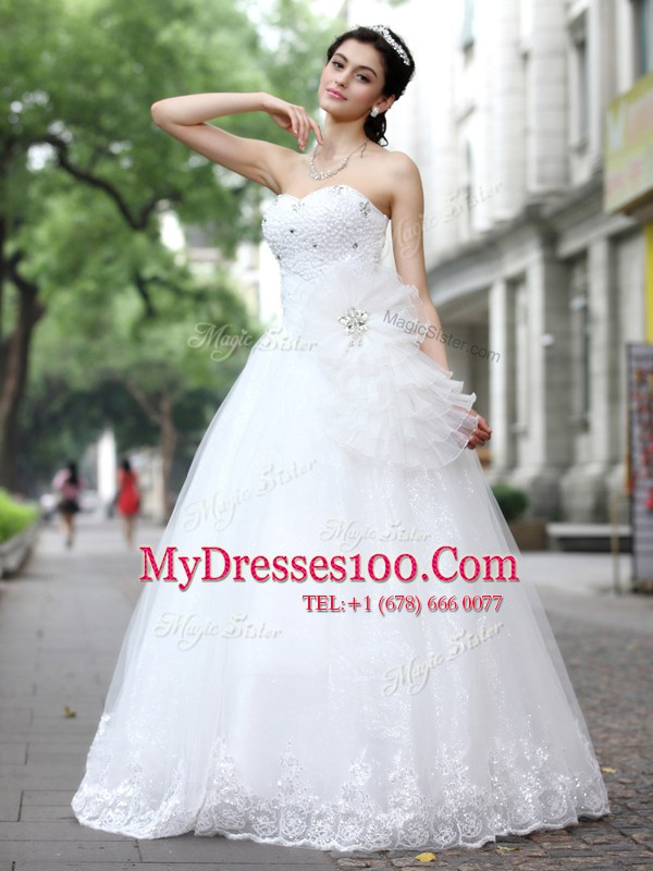 Edgy White Lace Up Sweetheart Sequins Bridal Gown Tulle and Lace Sleeveless