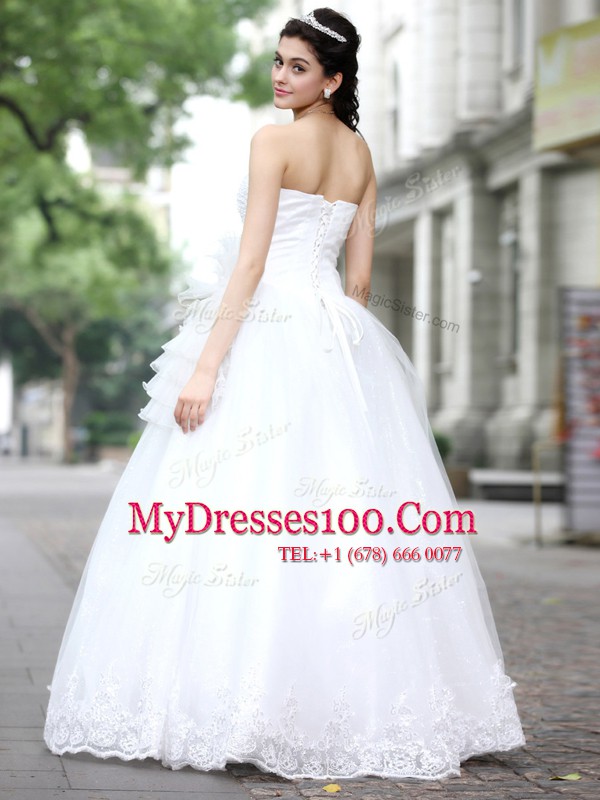 Edgy White Lace Up Sweetheart Sequins Bridal Gown Tulle and Lace Sleeveless