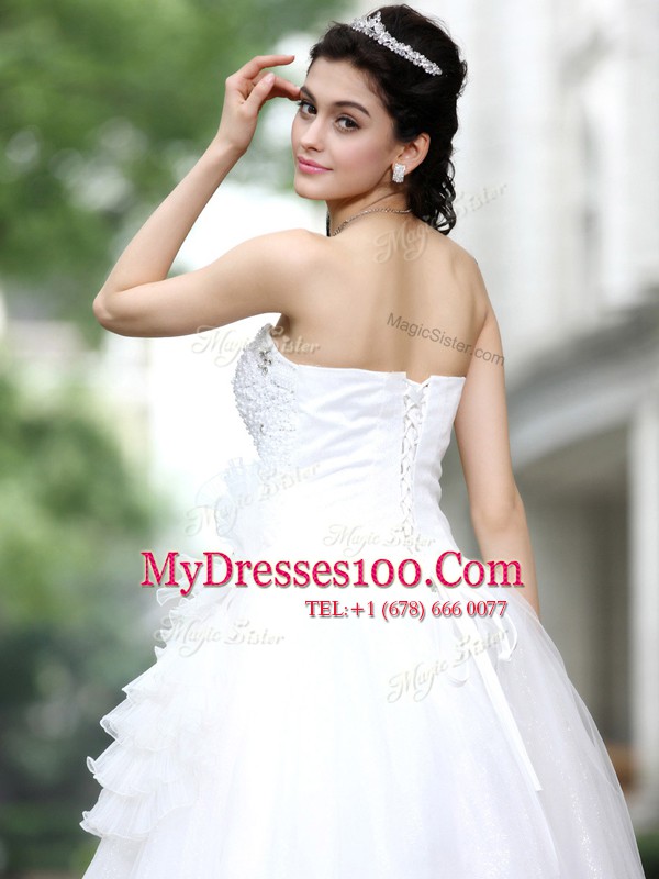 Edgy White Lace Up Sweetheart Sequins Bridal Gown Tulle and Lace Sleeveless