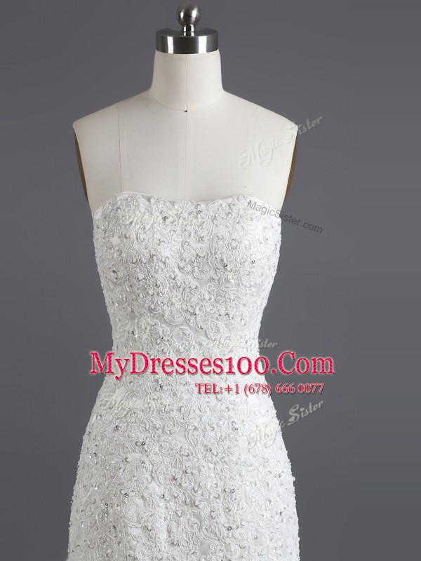 Mermaid White Strapless Neckline Ruffled Layers Wedding Dress Sleeveless Lace Up