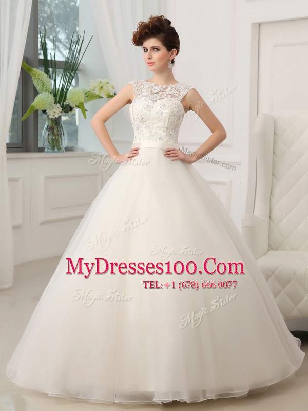 Dynamic White Wedding Dresses Wedding Party and For with Beading and Appliques Scoop Sleeveless Zipper