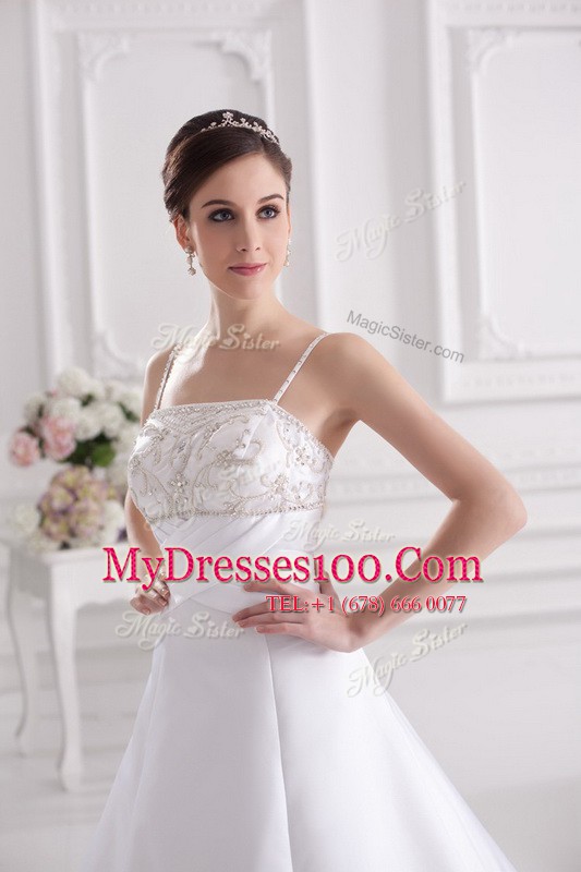 High Quality White Wedding Dress Wedding Party and For with Beading and Embroidery Spaghetti Straps Sleeveless Brush Train Zipper