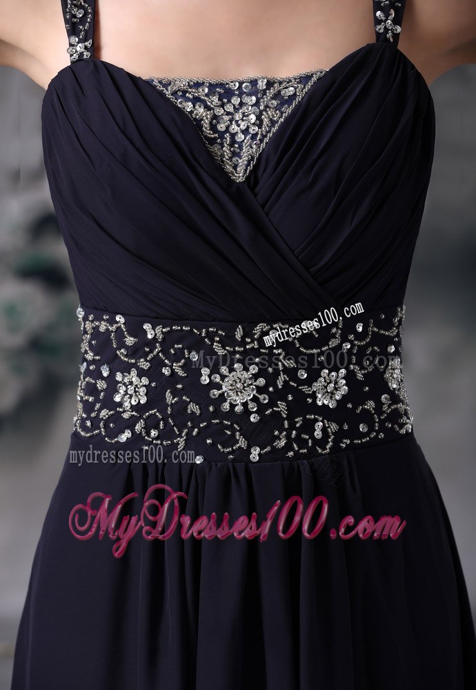 Wide Straps Ruching Chiffon Court Train Prom Dresses Decorated with Beadings