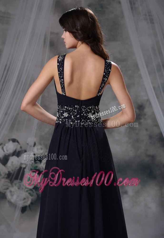 Wide Straps Ruching Chiffon Court Train Prom Dresses Decorated with Beadings