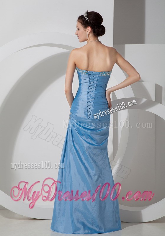 Column Sweetheart Beading and Ruche Decorate Prom Dress in Baby Blue