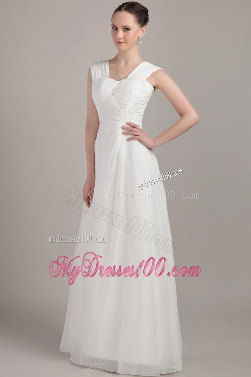 Ruches Sleeveless Ruched White Floor-length Prom Gown
