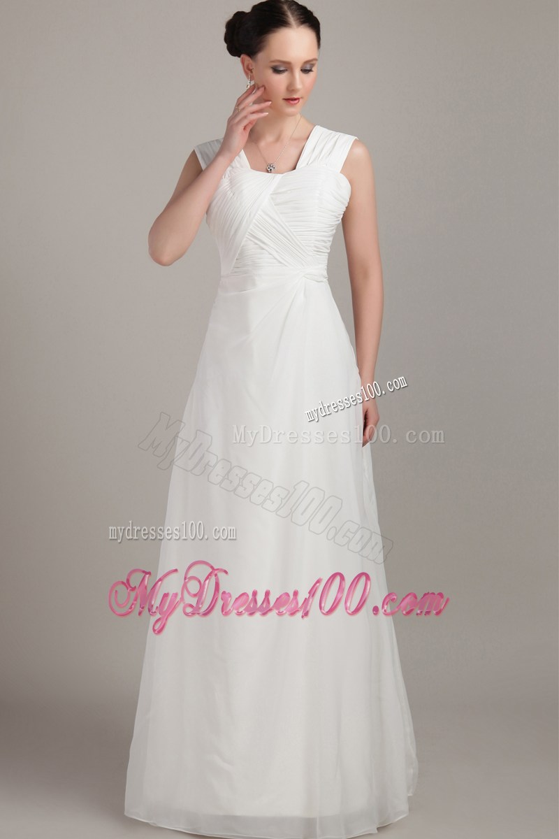 Ruches Sleeveless Ruched White Floor-length Prom Gown