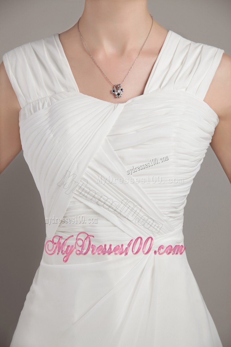 Ruches Sleeveless Ruched White Floor-length Prom Gown