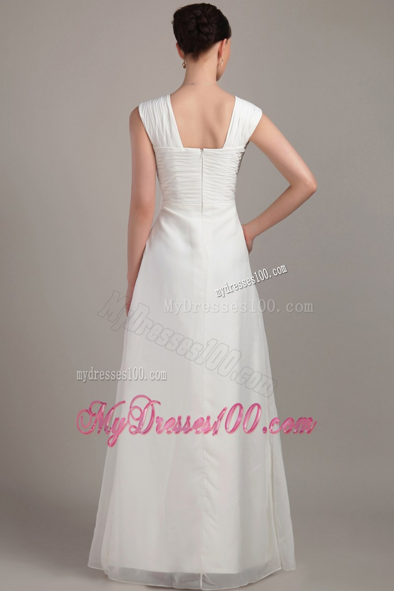Ruches Sleeveless Ruched White Floor-length Prom Gown