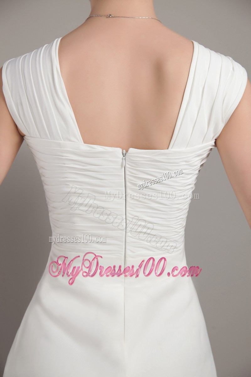 Ruches Sleeveless Ruched White Floor-length Prom Gown