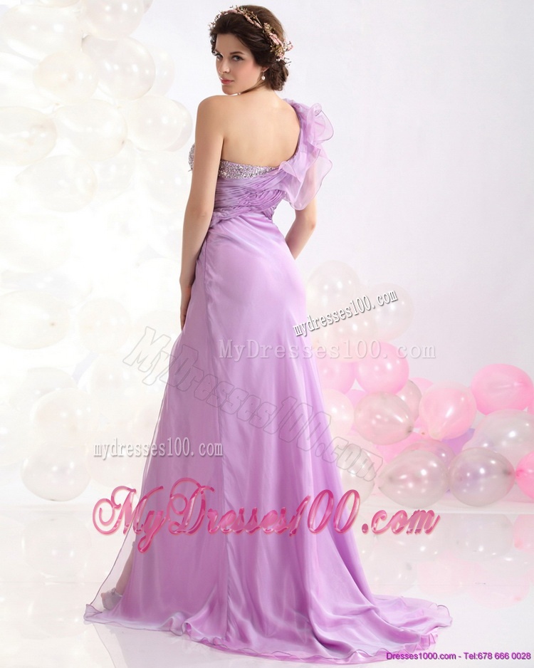 2016 Beautiful Empire One Shoulder Evening Dress with Beading and High Slit
