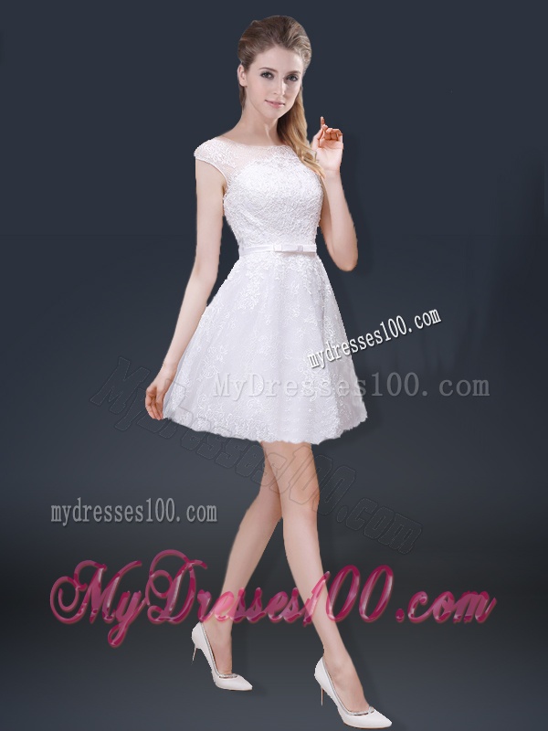 2016 Lovely Bateau Cap Sleeves Short Evening Dresses in Lace
