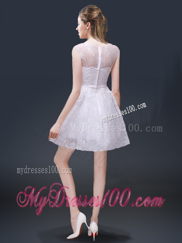 2016 Lovely Bateau Cap Sleeves Short Evening Dresses in Lace