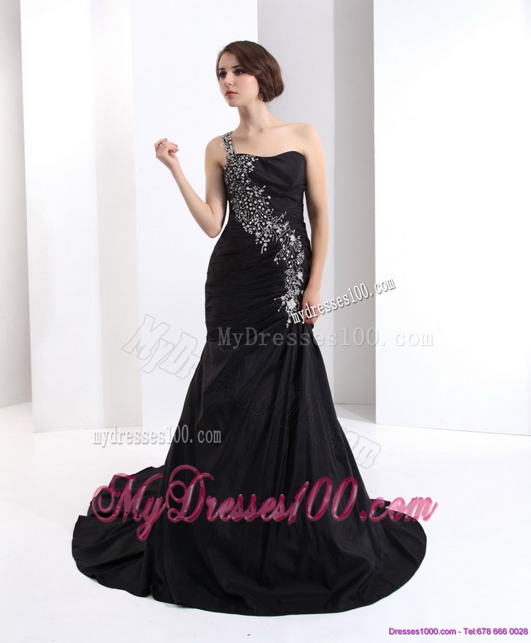 2016 Romantic One Shoulder Evening Dress with Brush Train