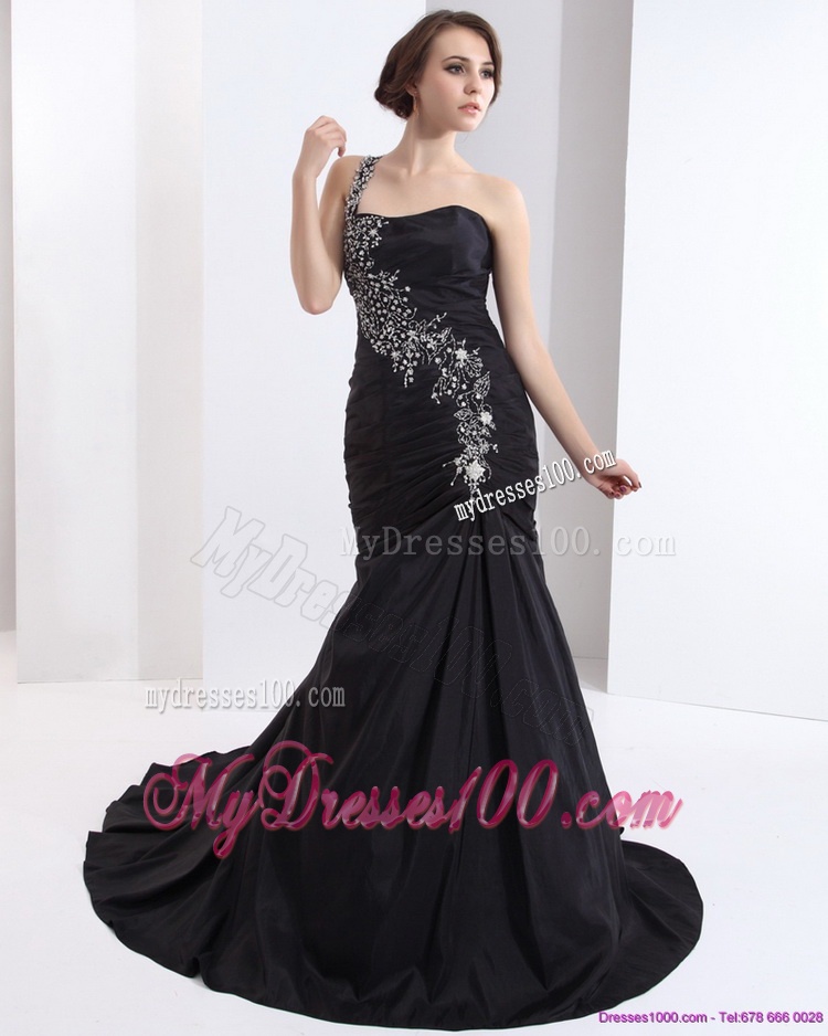 2016 Romantic One Shoulder Evening Dress with Brush Train