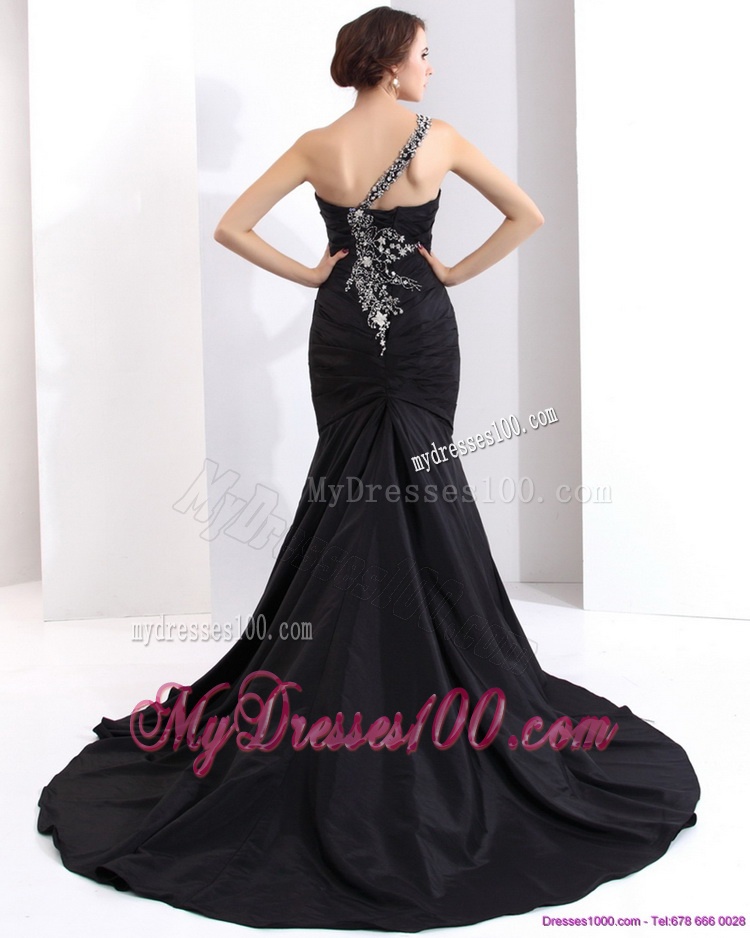 2016 Romantic One Shoulder Evening Dress with Brush Train