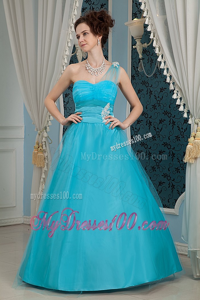 Transparent Single Shoulder Ruching Full Length Prom Dress with Jewelry