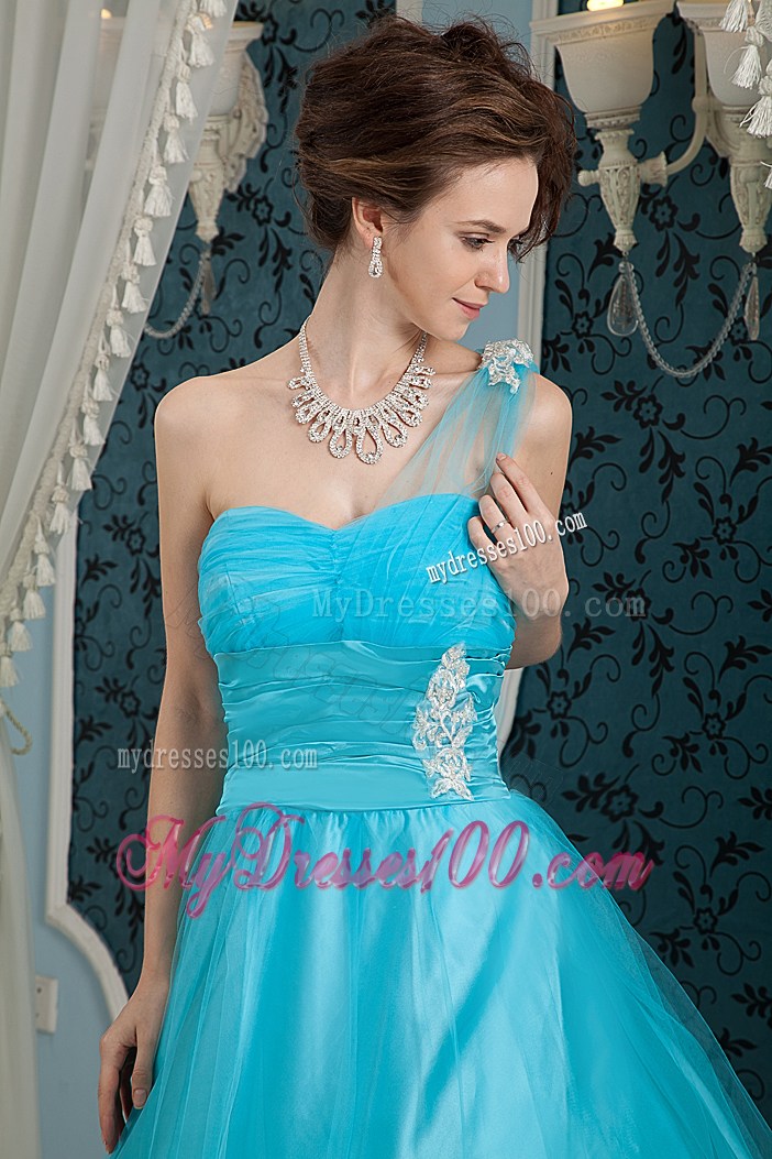 Transparent Single Shoulder Ruching Full Length Prom Dress with Jewelry