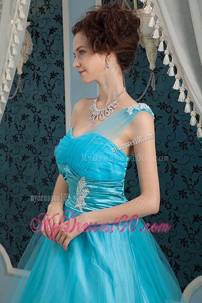 Transparent Single Shoulder Ruching Full Length Prom Dress with Jewelry