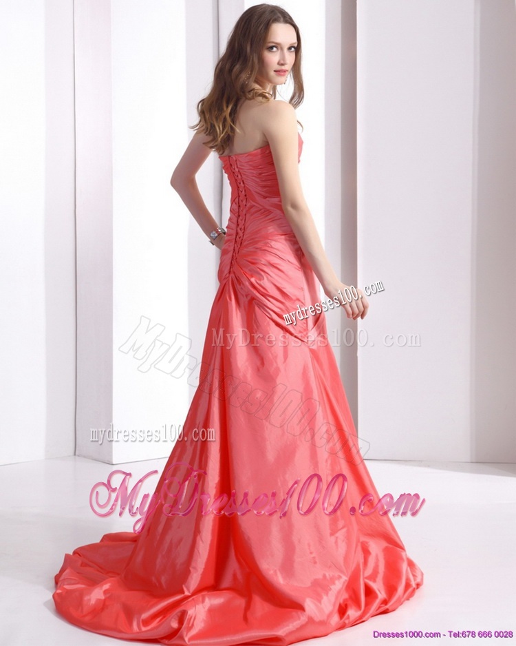 Affordable Ruching and Beading Evening Dress with Brush Train