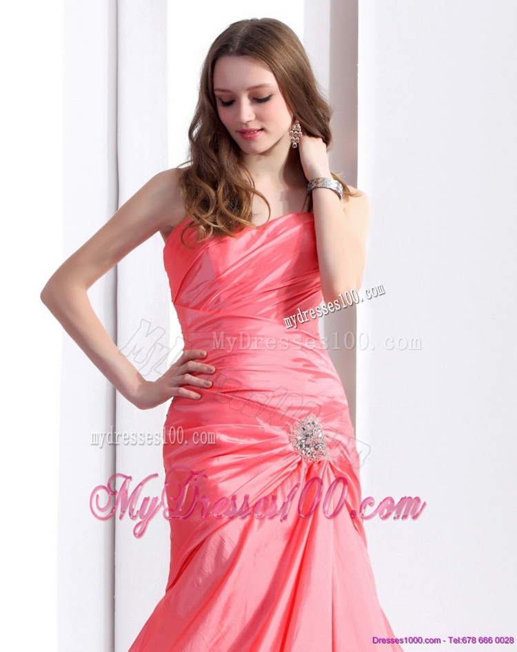 Affordable Ruching and Beading Evening Dress with Brush Train